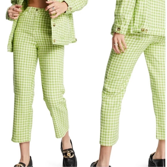 Topshop Green Houndstooth Crop Trousers Size 6 - Picture 6 of 6